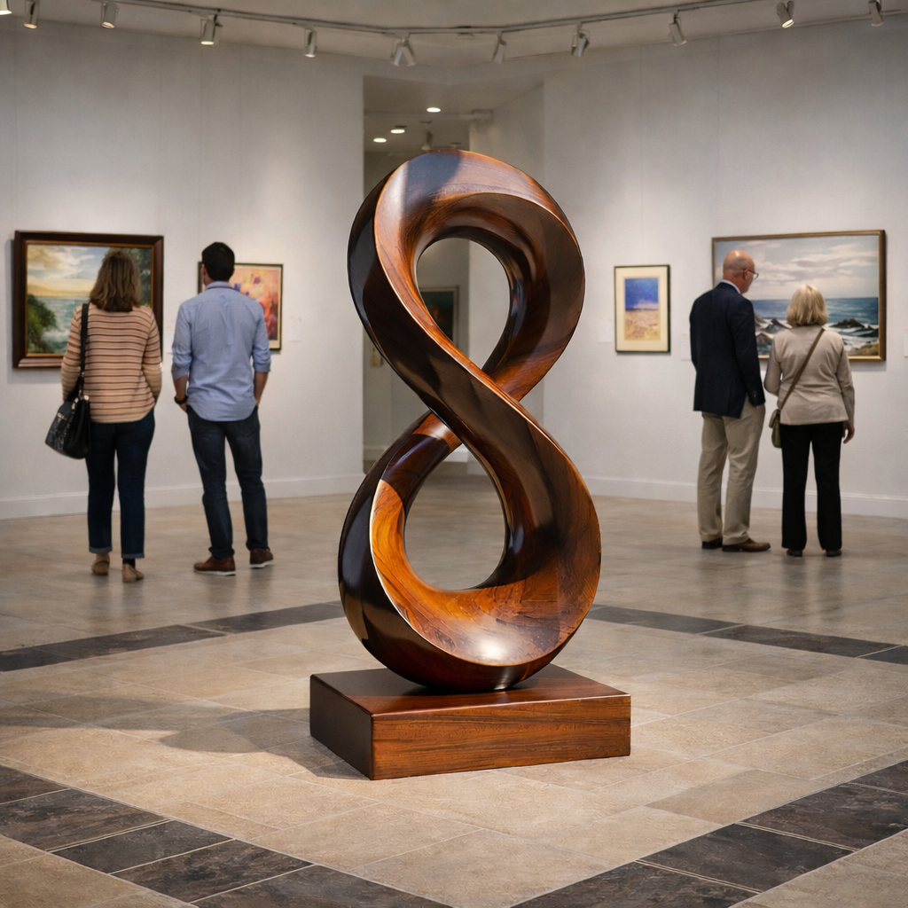 Solid Wood Infinity Curve Sculpture for Modern Living Spaces