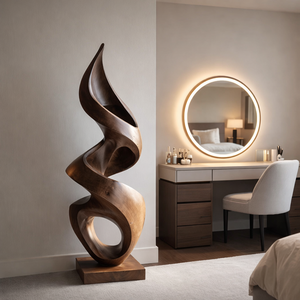 Contemporary Hand-Carved Solid Wood Flow Sculpture for Interior Art Spaces