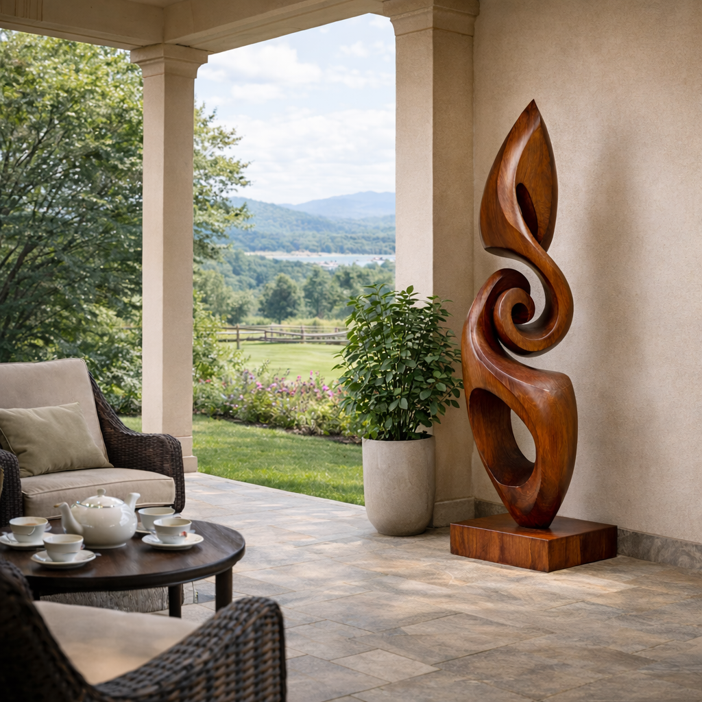 Modern Solid Wood Abstract Flow Sculpture for Living Room Art Display
