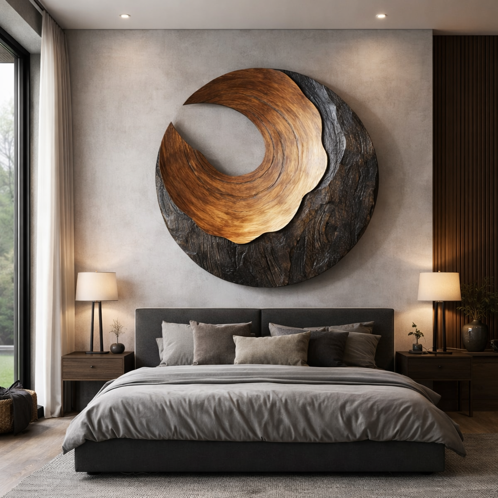 Modern Organic Solid Wood Wall Art for Living Room Interiors