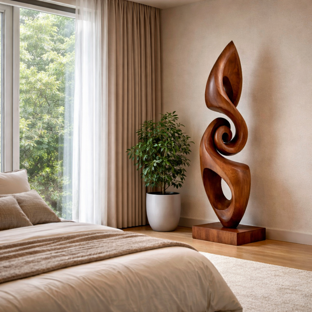 Modern Solid Wood Abstract Flow Sculpture for Living Room Art Display
