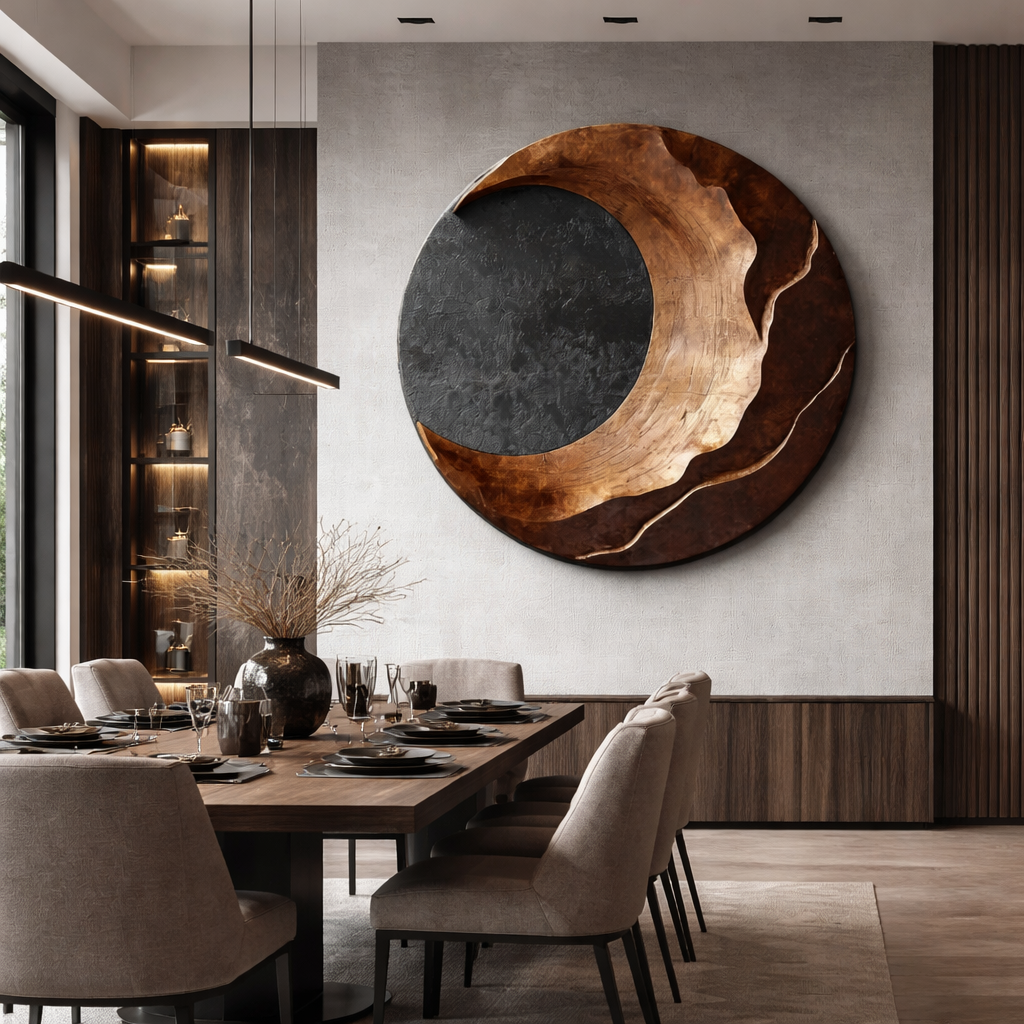 Modern Crescent Solid Wood Wall Art Sculpture for Living Room Interior Decor