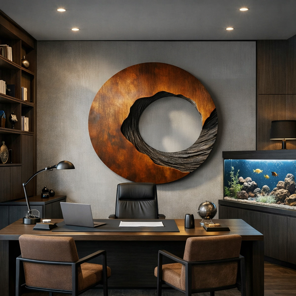 Organic Round Solid Wood Wall Sculpture for Modern Interiors