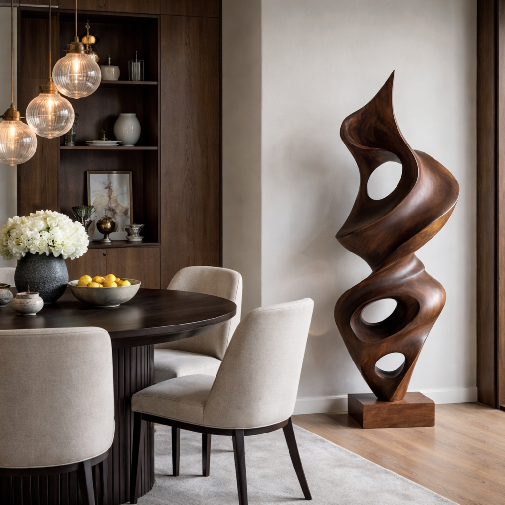Modern Solid Wood Abstract Sculpture for Living Room Art Display