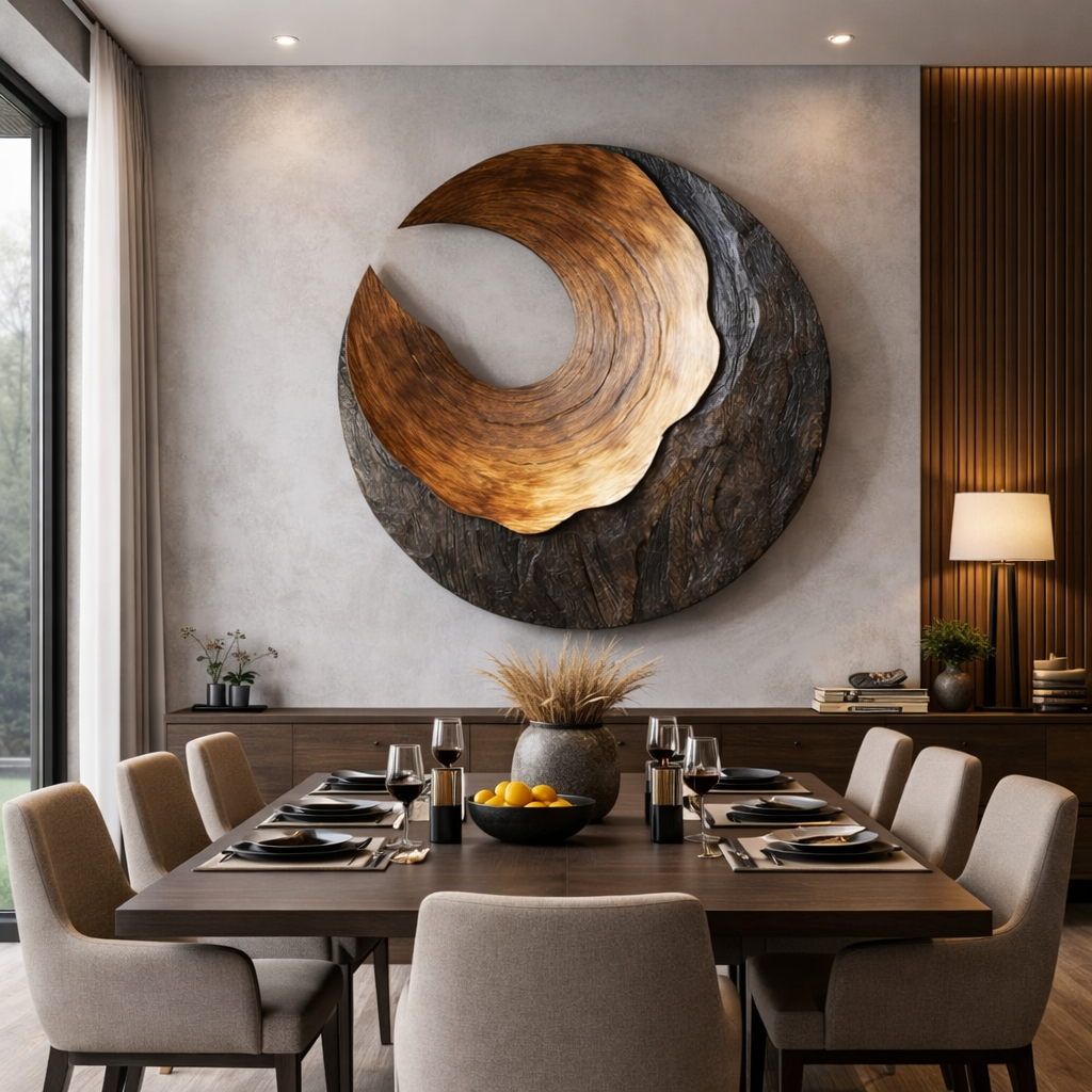 Modern Organic Solid Wood Wall Art for Living Room Interiors