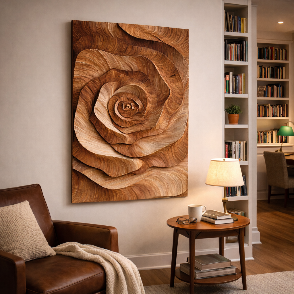 Solid Wood Carved Rose Wall Art for Interior Decor