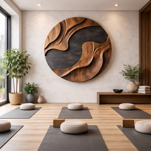 Modern Curved Solid Wood Wall Sculpture for Interior Design