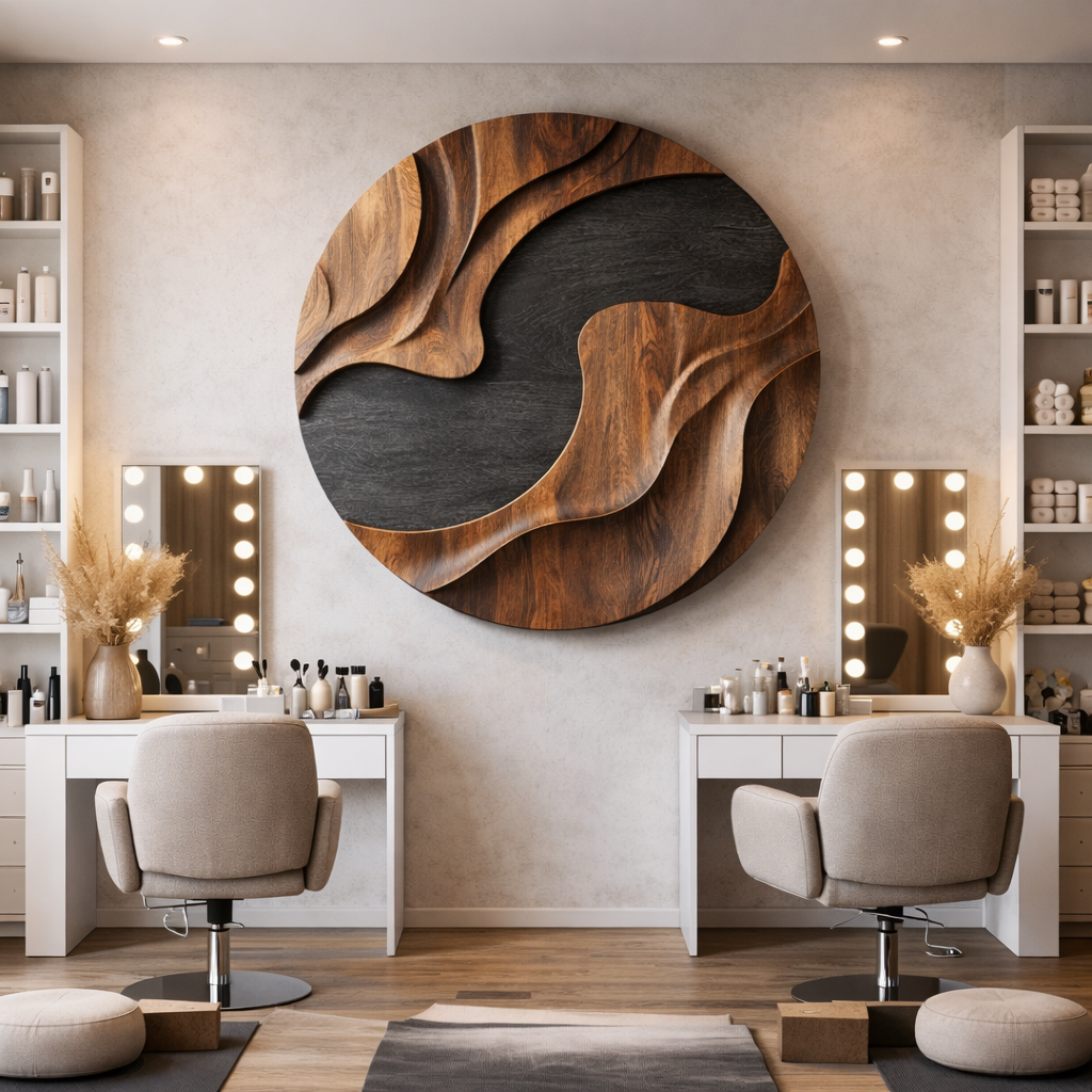 Modern Curved Solid Wood Wall Sculpture for Interior Design
