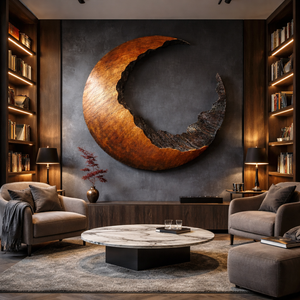 Abstract Crescent Solid Wood Wall Sculpture for Living Room