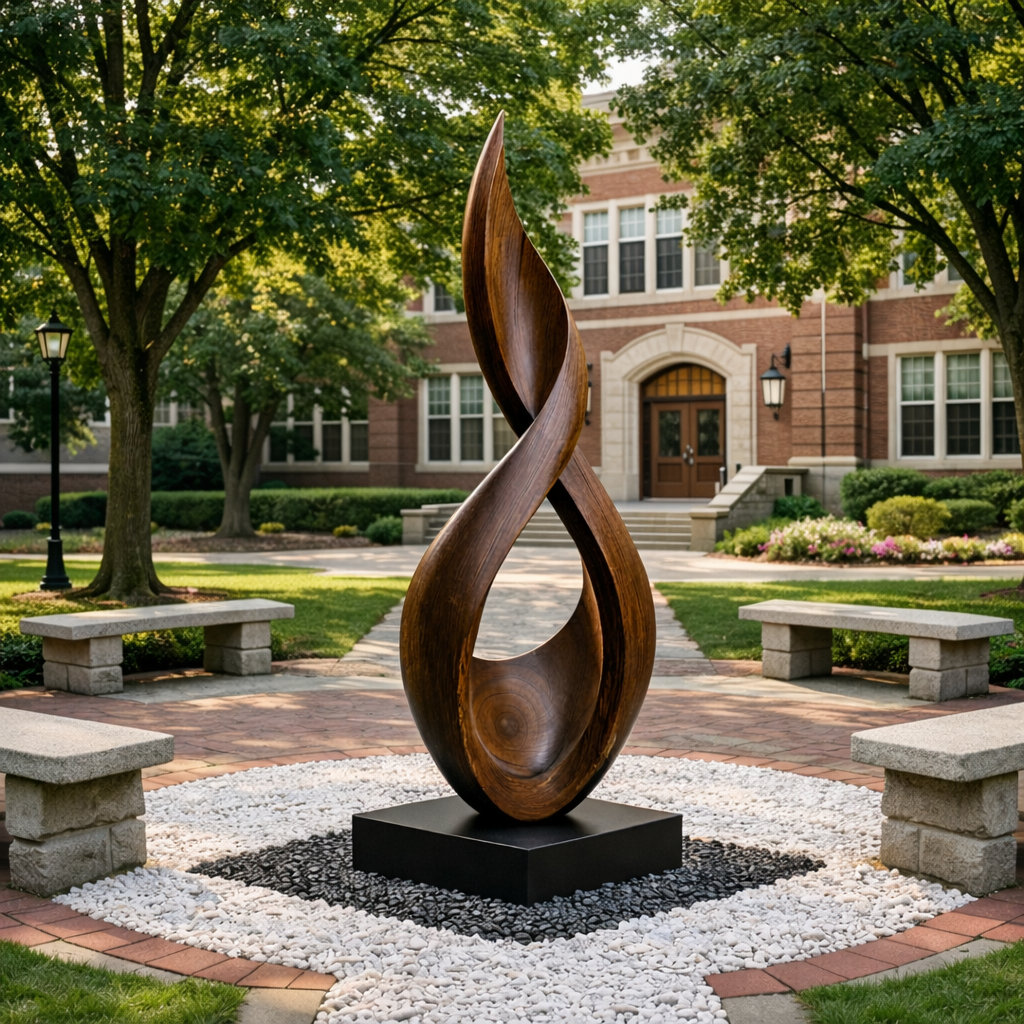 Abstract Twisting Solid Wood Outdoor Garden Sculpture on Base