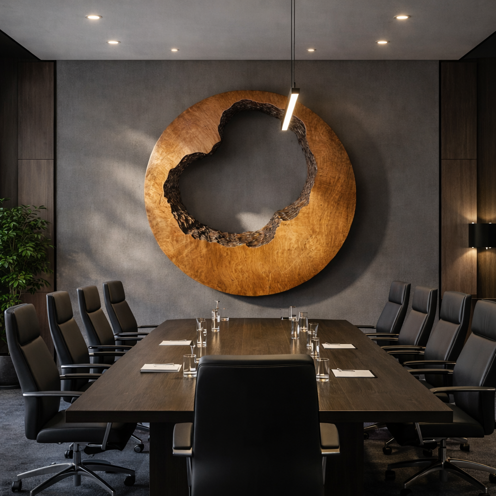 Abstract Round Solid Wood Wall Art Modern Organic Wall Sculpture for Living Room Decor