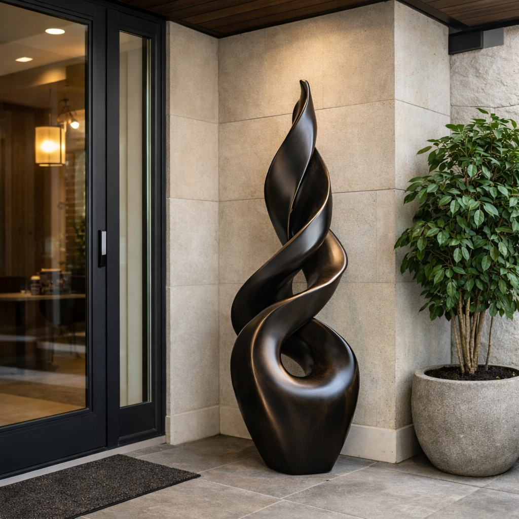 Contemporary Twisted Solid Wood Sculpture for Living Room Accent Display
