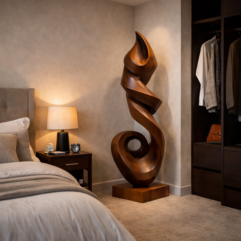 Contemporary Flowing Solid Wood Sculpture for Living Room Accent Display