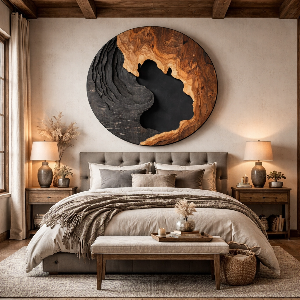 Large Abstract Solid Wood Wall Art Sculpture for Living Room