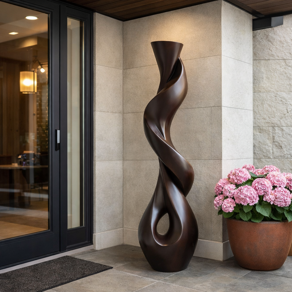 Solid Wood Twisted Form Sculpture for Living Room Display