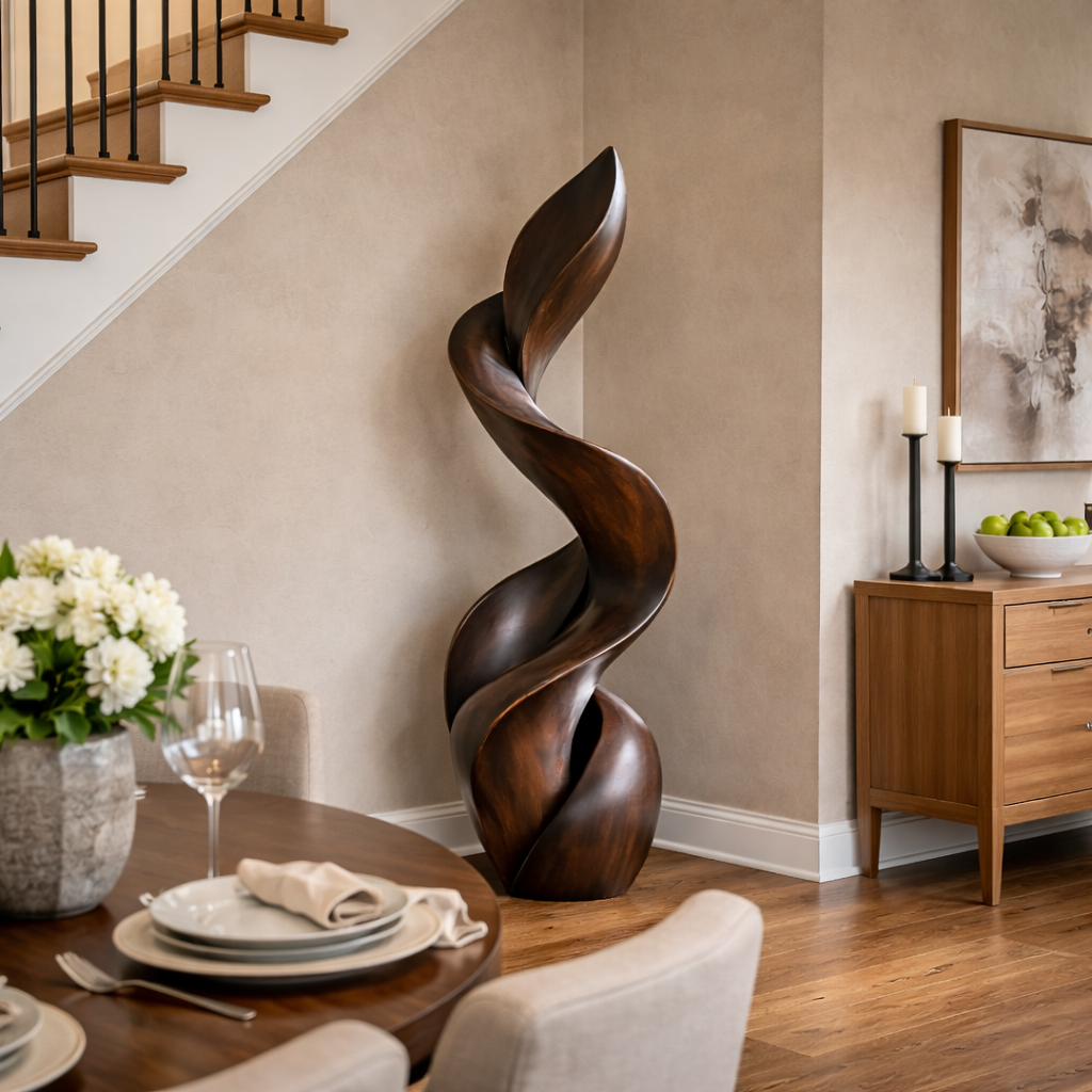 Modern Curved Solid Wood Sculpture for Living Room Display