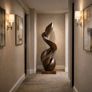Modern Curved Solid Wood Sculpture for Living Room Display