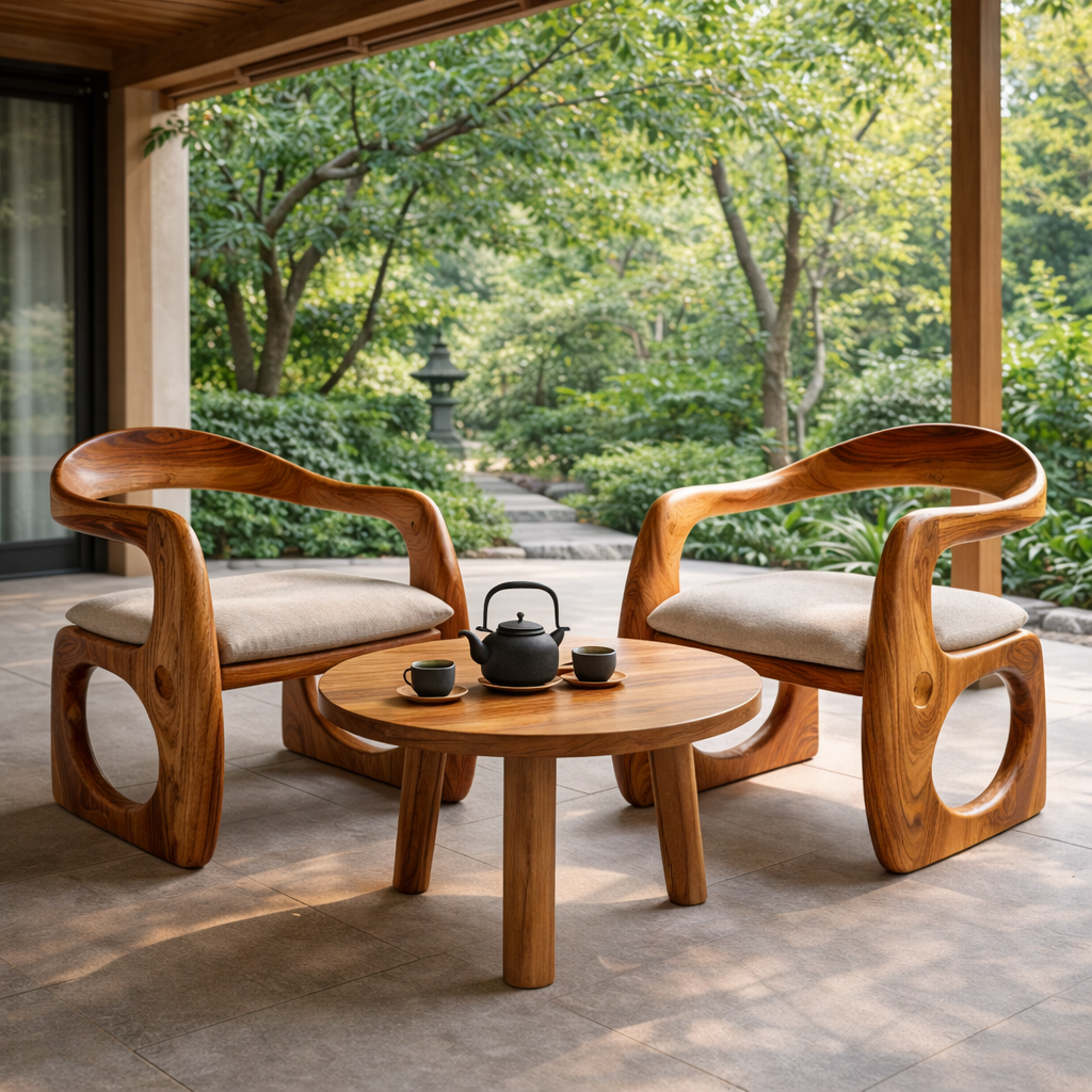 Sculptural Solid Wood Lounge Chair with Curved Organic Frame for Living Room