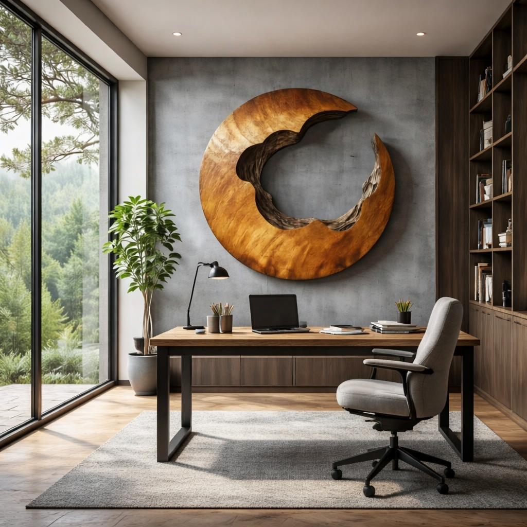 Round Abstract Solid Wood Wall Sculpture for Modern Living Spaces