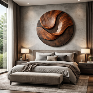 Dual Flow Round Solid Wood Wall Sculpture for Modern Interiors