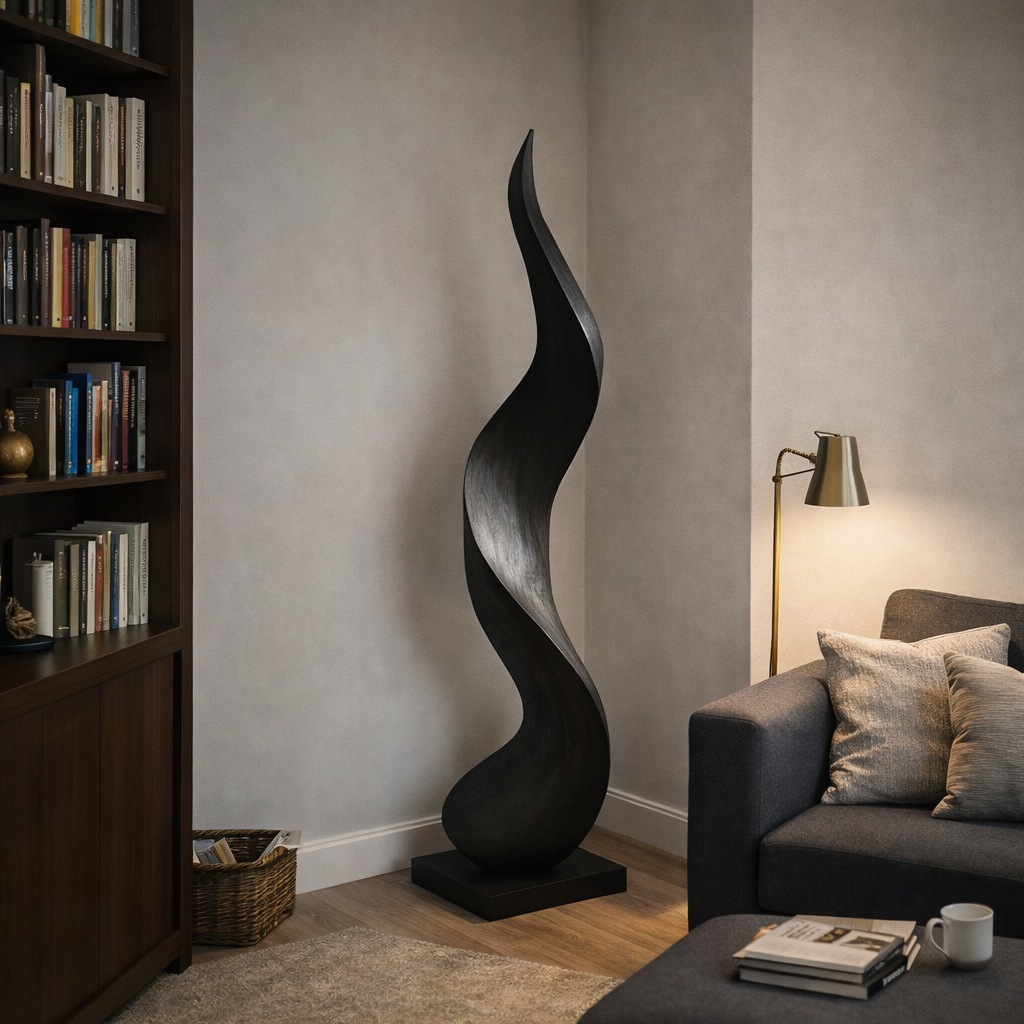 Solid Wood Contemporary Flow Sculpture for Living Room Corners