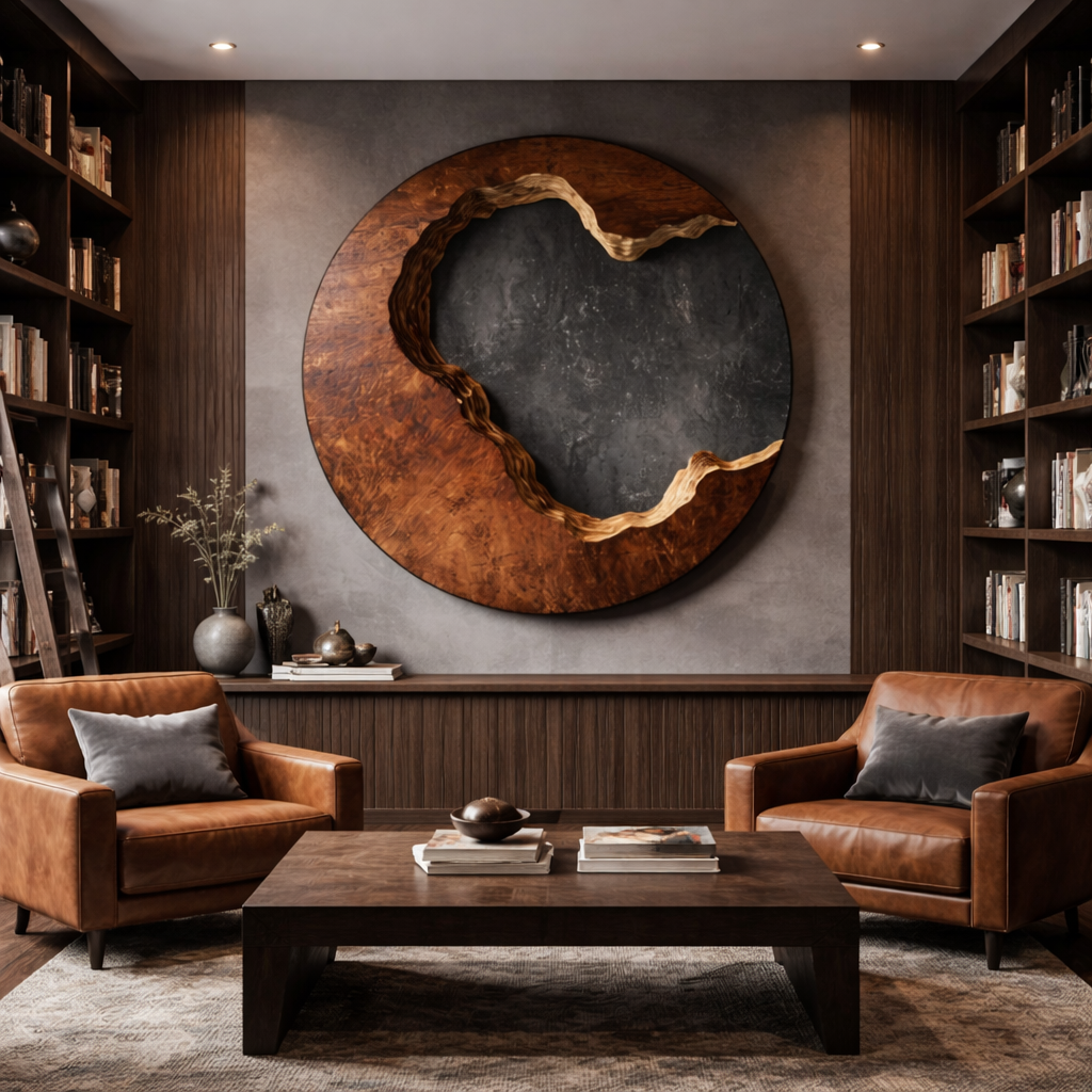 Solid Wood Organic Circle Wall Sculpture for Living Room Interiors