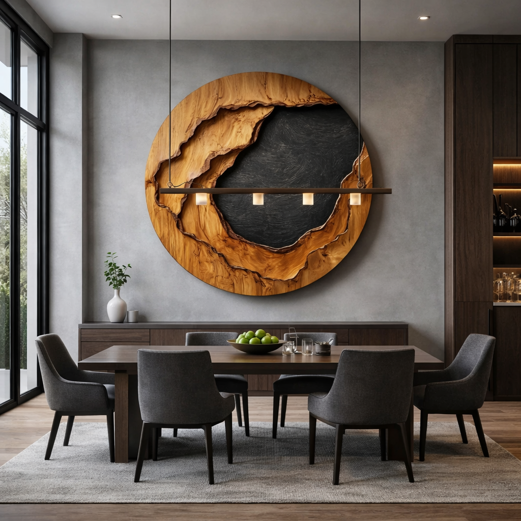 Solid Wood Circular Wall Sculpture for Living Room Accent