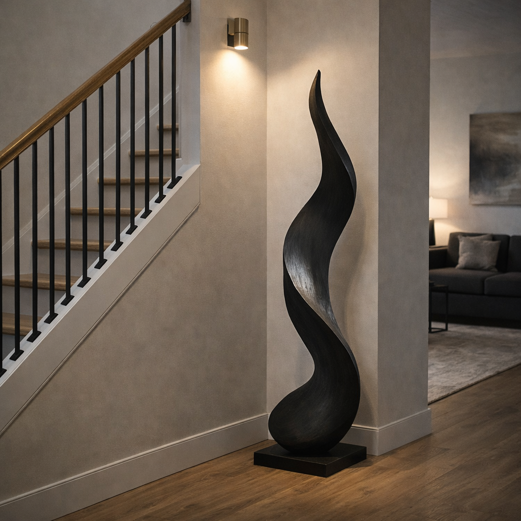 Solid Wood Contemporary Flow Sculpture for Living Room Corners