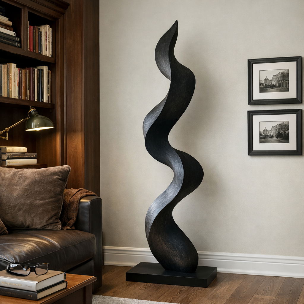 Solid Wood Curved Flow Sculpture for Contemporary Interior Spaces