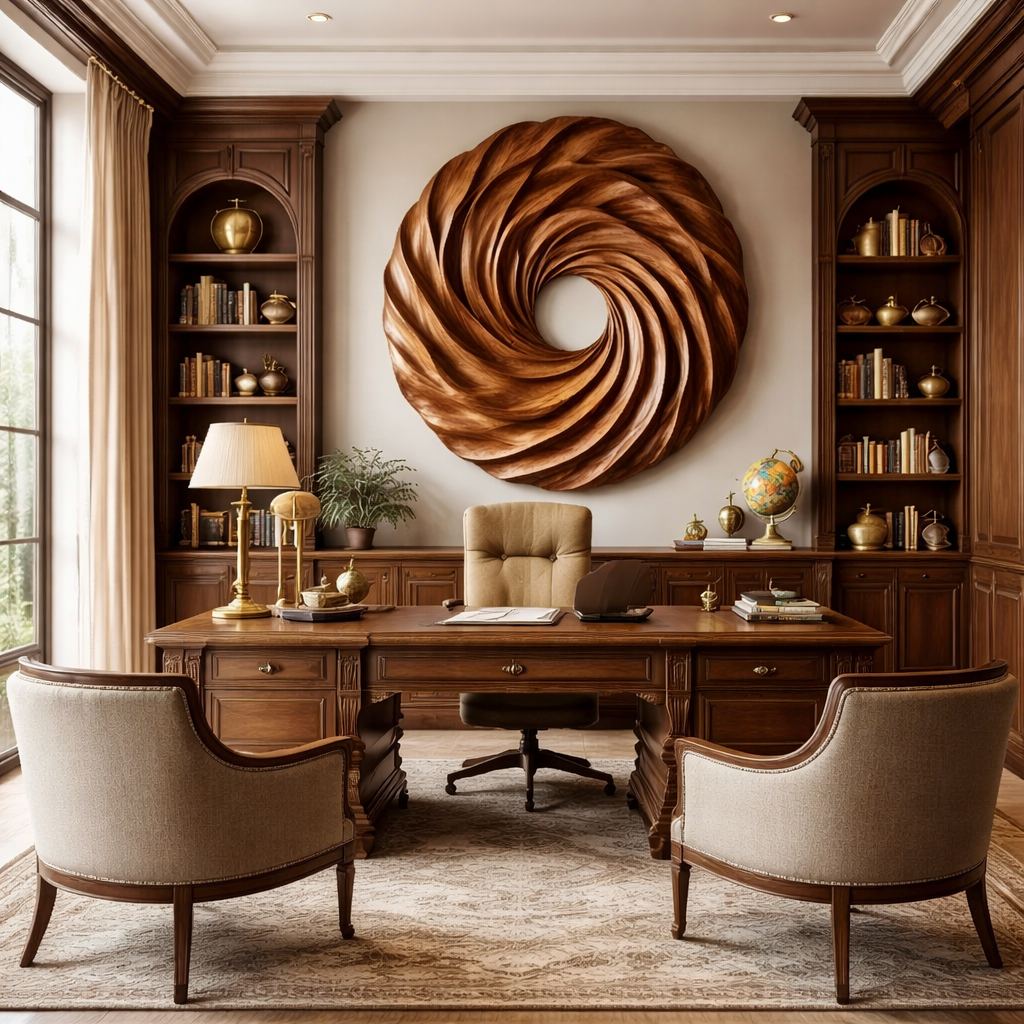 Modern Spiral Solid Wood Wall Sculpture for Living Room Interiors