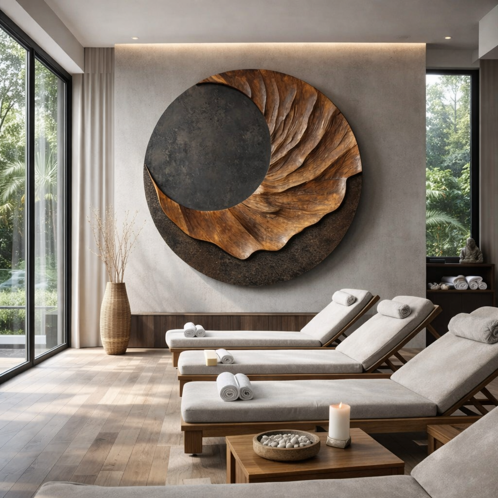 Modern Round Solid Wood Wall Sculpture for Interior Spaces