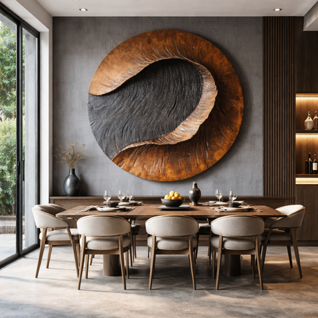 Modern Round Solid Wood Carving Wall Sculpture for Living Room Interiors