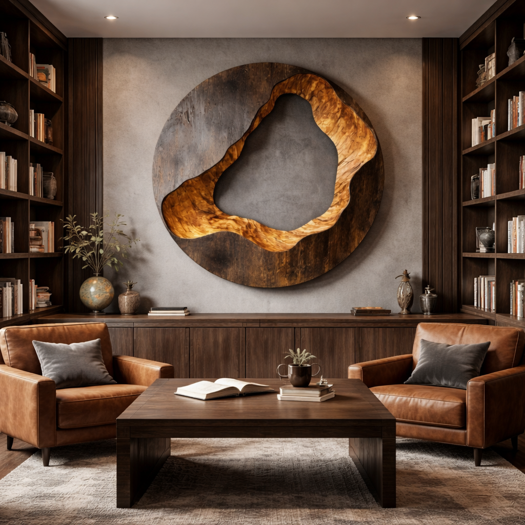 Modern Organic Round Solid Wood Wall Sculpture Large Statement Wall Art Decor