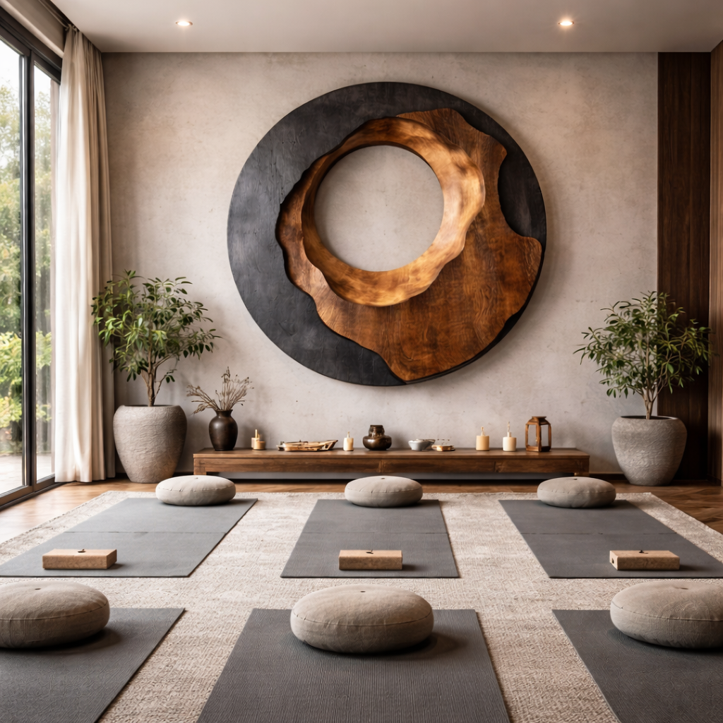 Layered Round Solid Wood Wall Sculpture for Modern Interiors