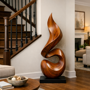 Hand Carved Solid Wood Abstract Sculpture for Garden and Interior Spaces