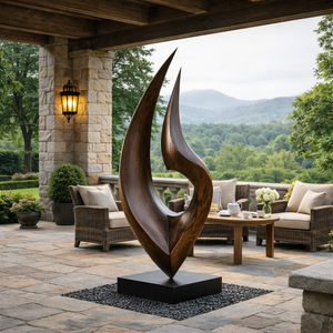 Tall Outdoor Solid Wood Sculpture for Contemporary Garden Landscape