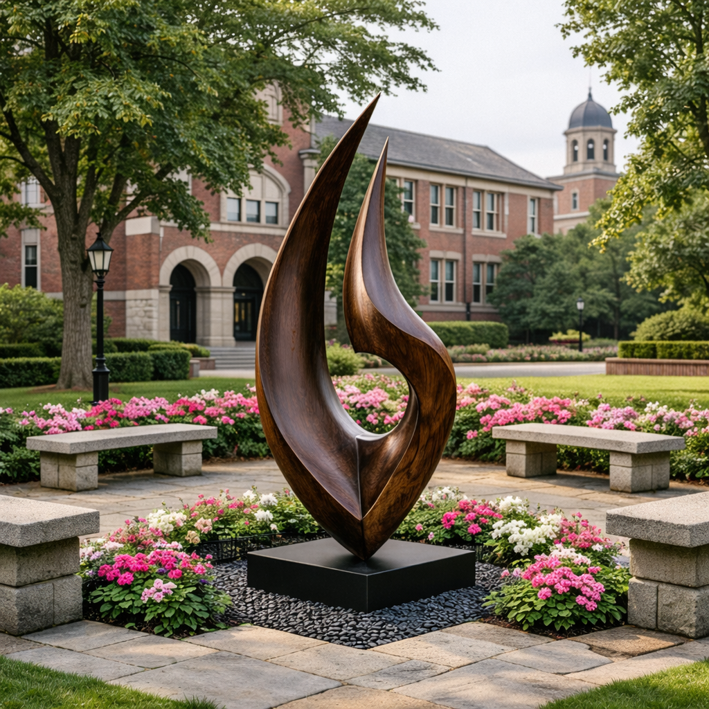 Tall Outdoor Solid Wood Sculpture for Contemporary Garden Landscape