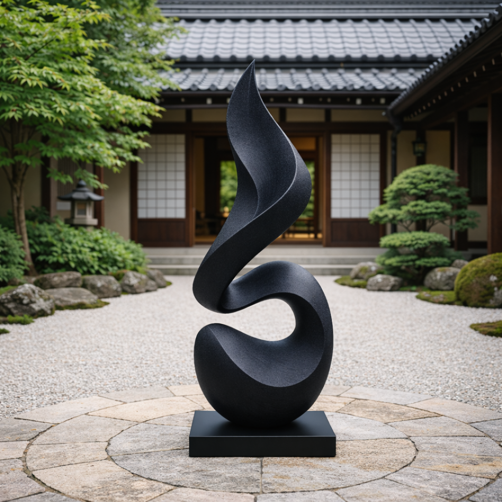 Hand Carved Solid Wood Abstract Sculpture for Garden and Interior Spaces