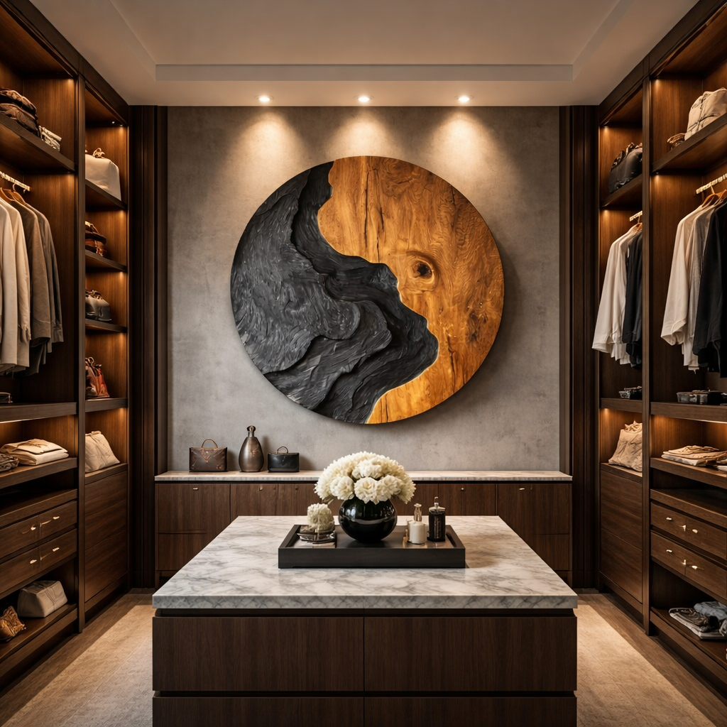 Abstract Round Solid Wood Wall Sculpture for Living Room Display