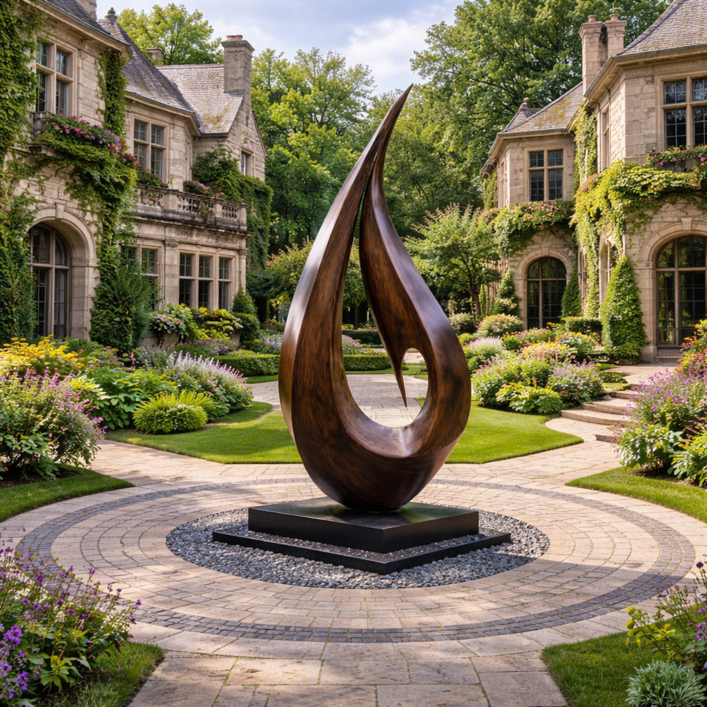 Outdoor Teardrop Solid Wood Sculpture for Modern Abstract Garden Art