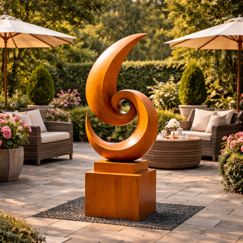 Garden Harmony Solid Wood Sculpture for Outdoor Landscape Accent