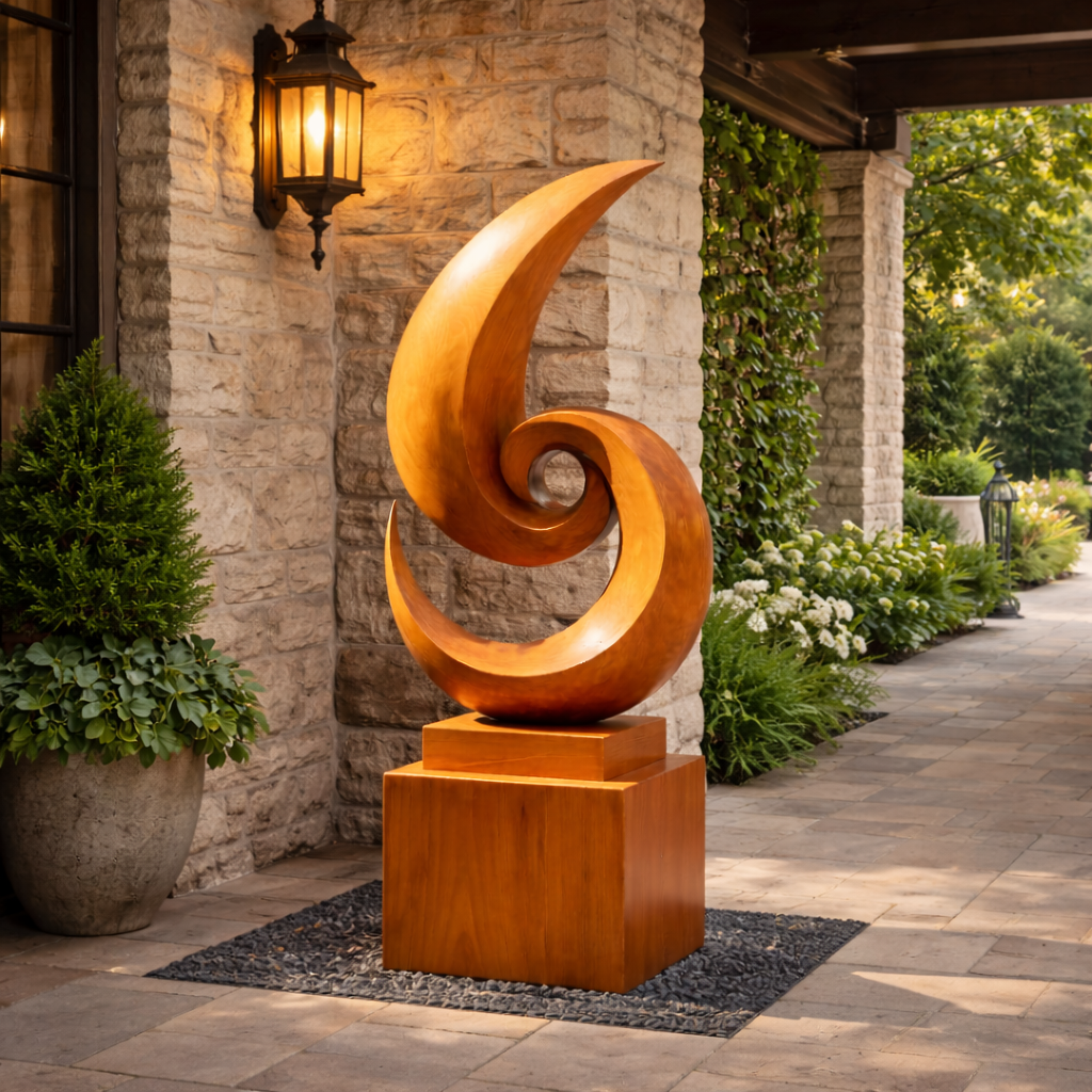 Garden Harmony Solid Wood Sculpture for Outdoor Landscape Accent