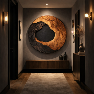 Large Round Solid Wood Wall Art Sculpture for Living Room