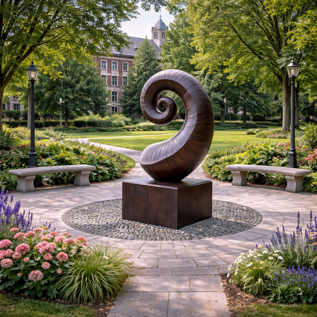 Modern Solid Wood Spiral Form Sculpture for Garden and Landscape Spaces