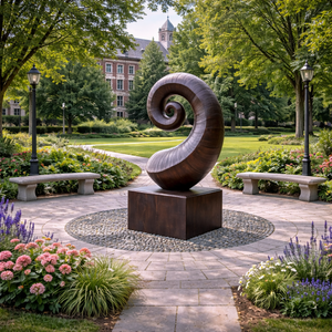 Modern Solid Wood Spiral Form Sculpture for Garden and Landscape Spaces