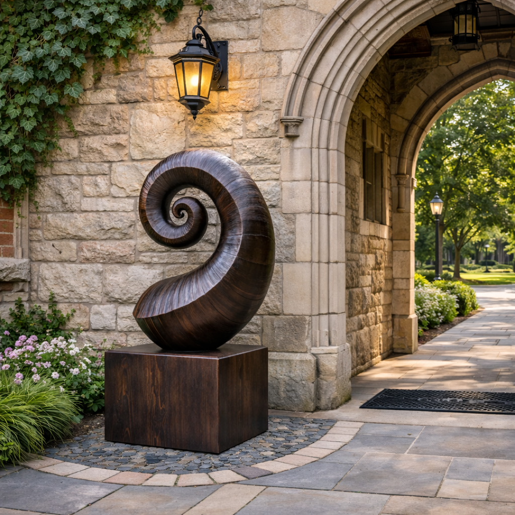 Modern Solid Wood Spiral Form Sculpture for Garden and Landscape Spaces