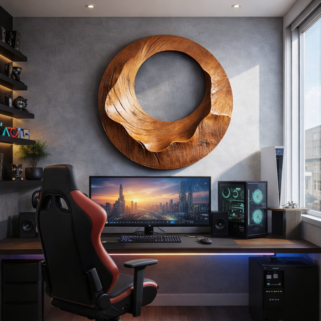 Sculpted Round Solid Wood Wall Sculpture for Living Room Display