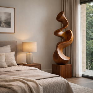 Abstract Solid Wood Floor Sculpture for Modern Organic Living Room Interiors