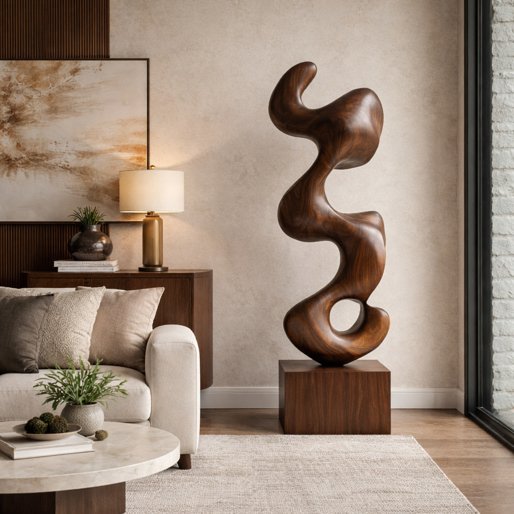 Modern Abstract Solid Wood Sculpture for Luxury Home and Garden Decor