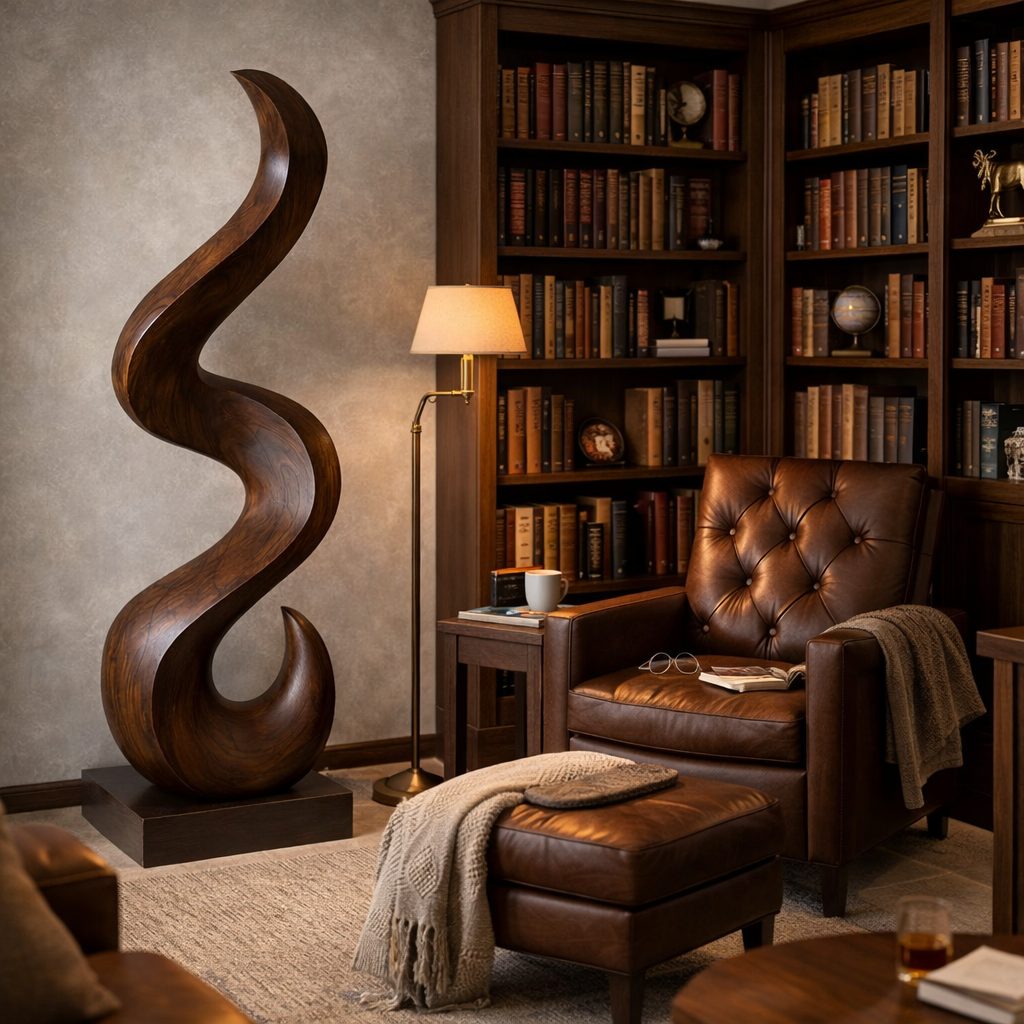 Solid Wood Fluid Curve Sculpture for Contemporary Living Room Spaces